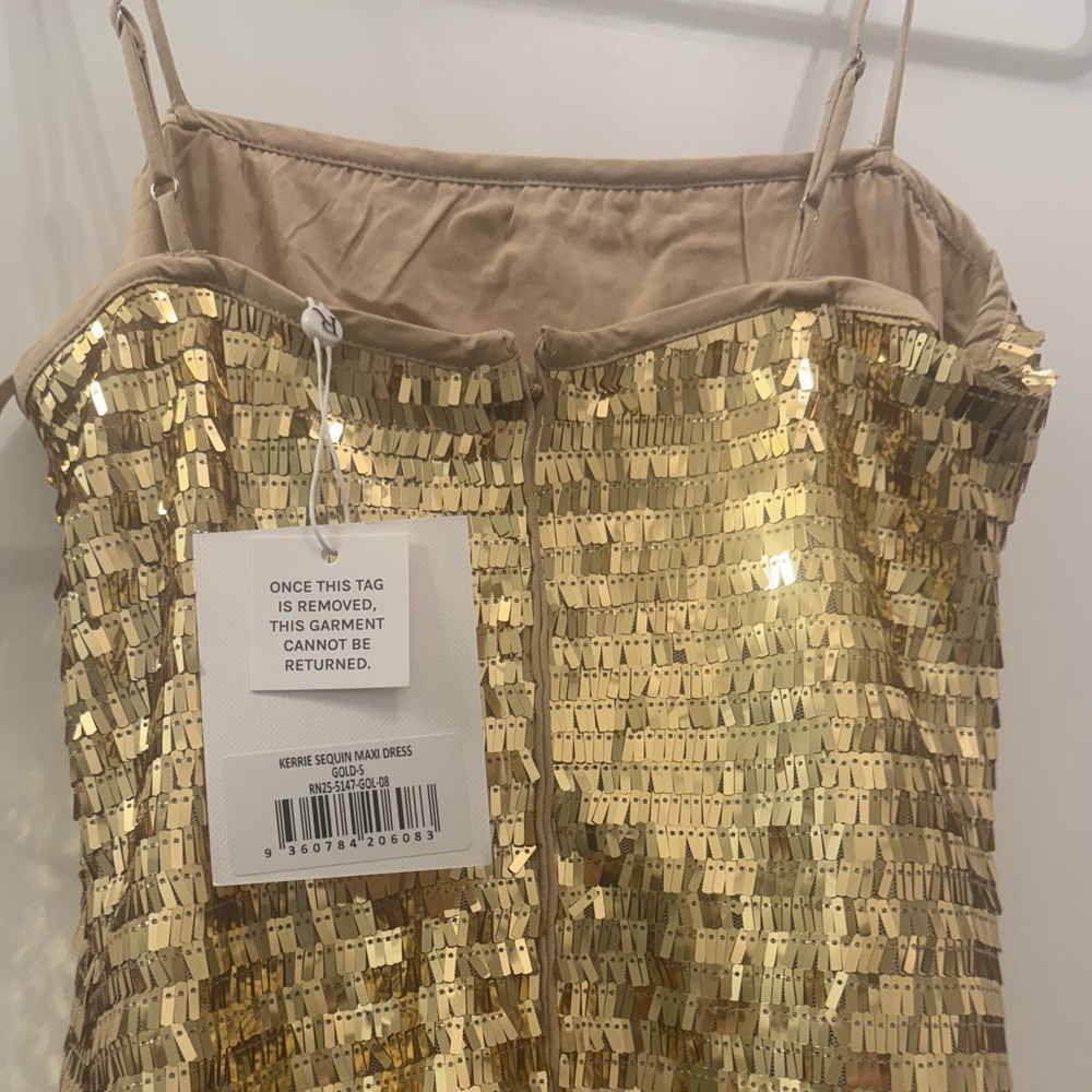 BRAND NEW WITH TAGS- Runway The Label dress. Size Small. Gold Sequin - Picture 3 of 4